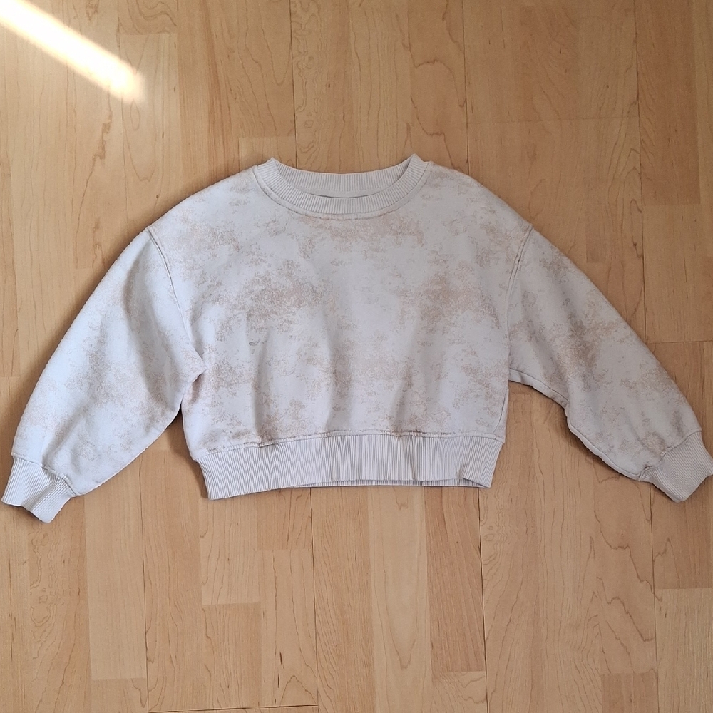 Zara Girls Off-White Rust Patterned Cropped Sweatshirt Size 6-7y